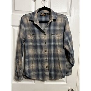 Harley Davidson Womens M Flannel Plaid Cotton Long Sleeve Button Down Shirt
